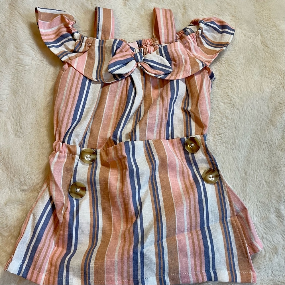Striped Off the Shoulder Romper Skirt Shorts